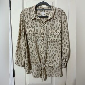 Chico's Beige and Olive Patterned Top